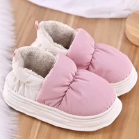 new winter women bag heel cotton slippers down cloth warm plush indoor men home thick sole non slip girl pink slippers