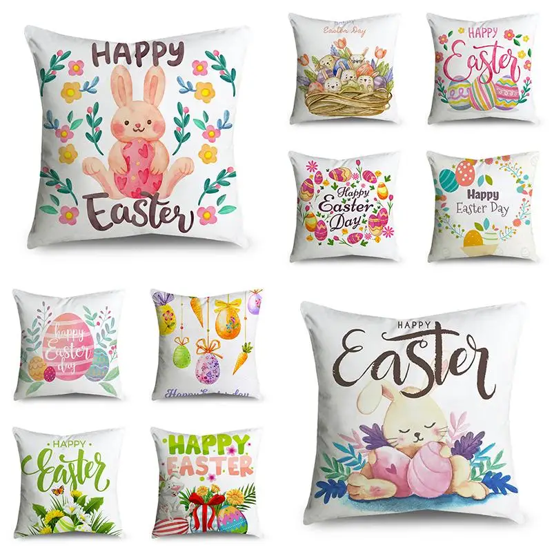 

Happy Easter Cushion Cover Cartoon Bunny Easter Egg Pillow Cover Car Sofa Seat Home Decor Cushion Cover