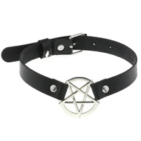 punk black pu leather choker collar for women goth pentagram necklace star gothic accessories girls female belt cosplay jewelry