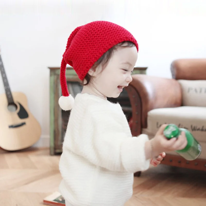 

Baby Knitting Long Tails Christmas Hat Newborn Photography Props Solid Color Crochet Baby Hats Baby Props For Photography