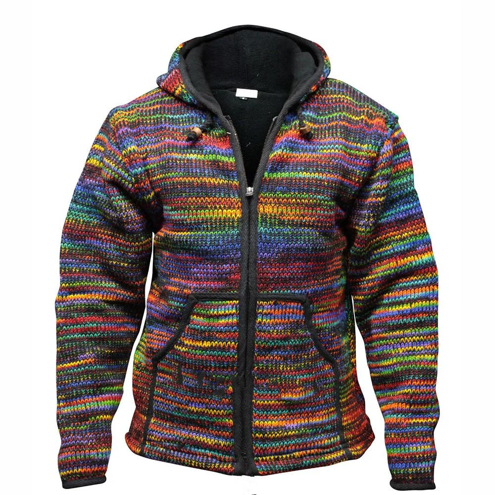 Autumn Winter Vintage Mens Cardigan Sweater Coat Patchwork Knitted Outwear with Pocket Warm Wool Cardigan Sweater Jumper 2021