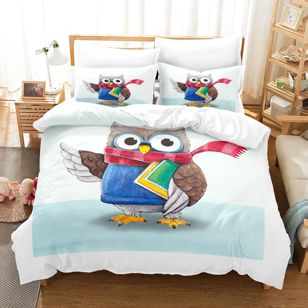 

Cartoon Pink Owl Bedding Set For Girl Kids Teenager Cute Duvet Cover Sets Twin Full Queen King Size Bedclothes
