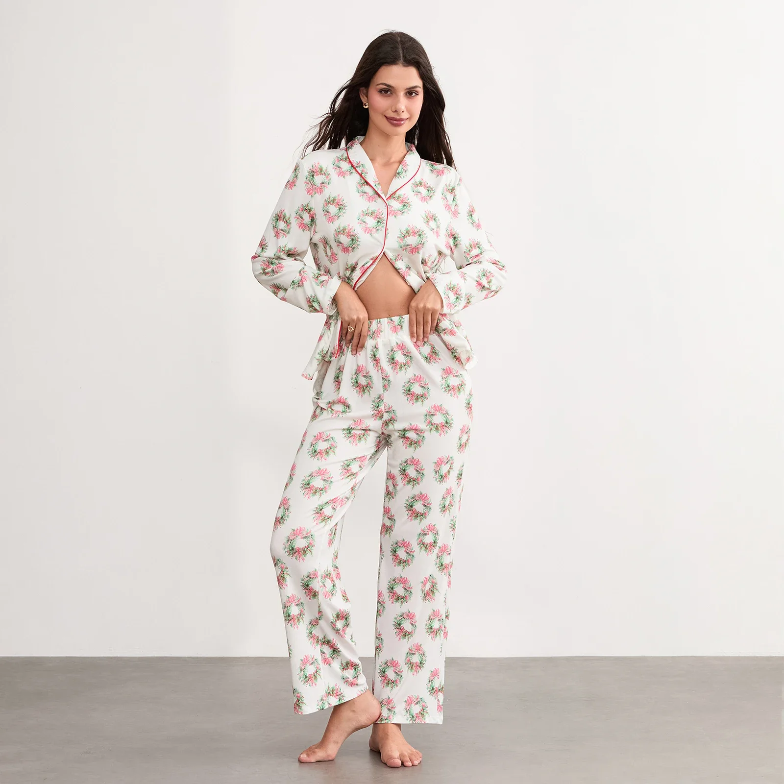 Hirigin осенне-зимний пижамный комплект для женщин с длинными рукавами и цветочным