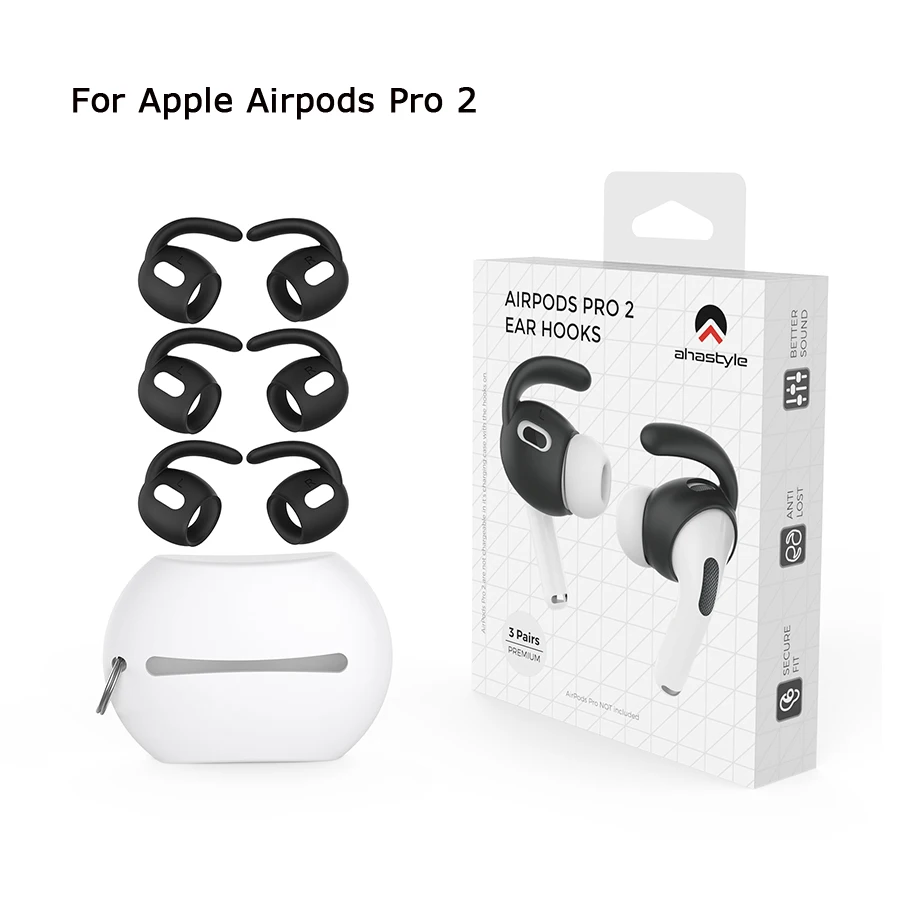 

AhaStyle 3 пары ушных крючков для AirPods Pro 2 противоскользящие наушники-вкладыши наушники + силиконовый чехол для Apple AirPods Pro 2 аксессуары