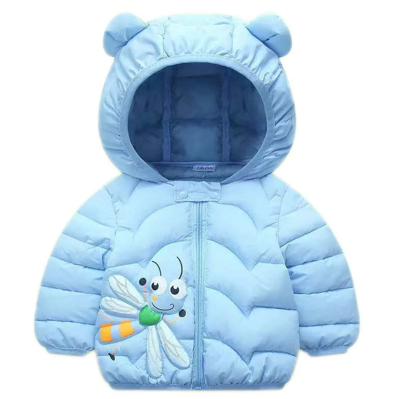 

Зимняя детская легкая пуховая куртка, одежда для маленьких девочек с капюшоном с ушками, куртка для девочек, детская одежда для малышей, пальто со стрекозой для мальчиков