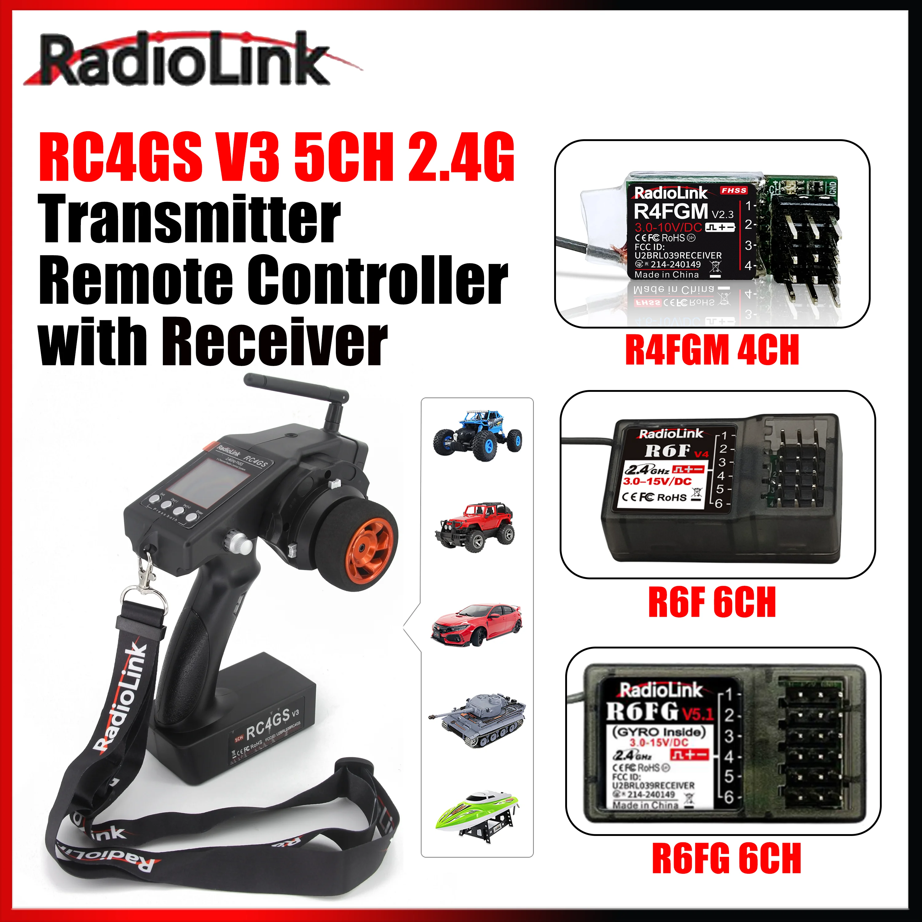 Фото RadioLink RC4GS V3 5-канальный 2,4G передатчик R4FGM R6F R6FG гироскопический приемник радиосистема для радиоуправляемого автомобиля, танка, лодка, модель автомобиля, игрушечные детали №1