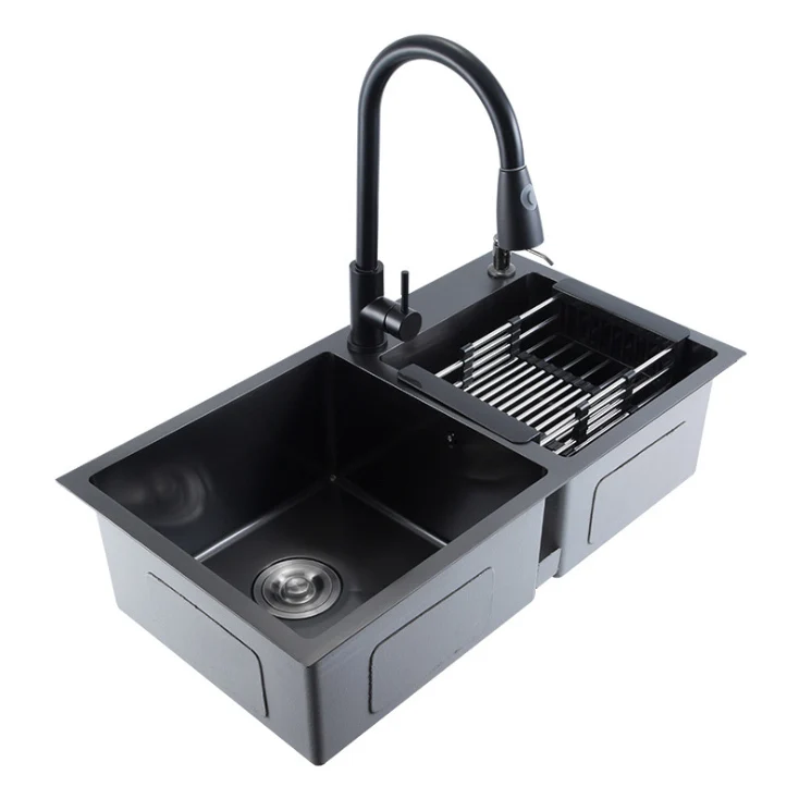 

Bathroom & Kitchen sus 304 stainless steel Black Bathroom kitchen sink Double Bowl Customized quartz Contains drain Kitchen Si