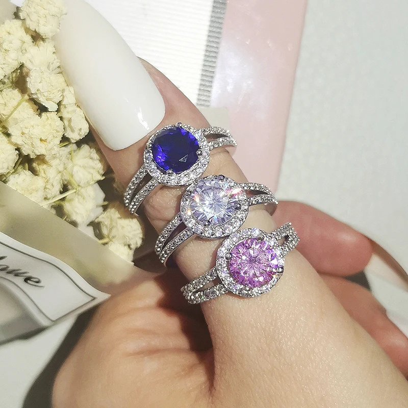 

Moonso silver color designer Wedding Engagement Rings Halo Rings for Women Wholesale Jewelry finger solid new fashion R211A