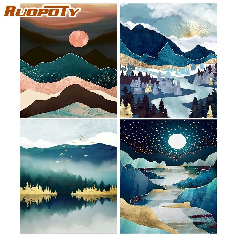 

RUOPOTY Oil Painting By Numbers Sunset Scenery Acrylic Paints Painting By Number Scenery Painting Living Room Decor