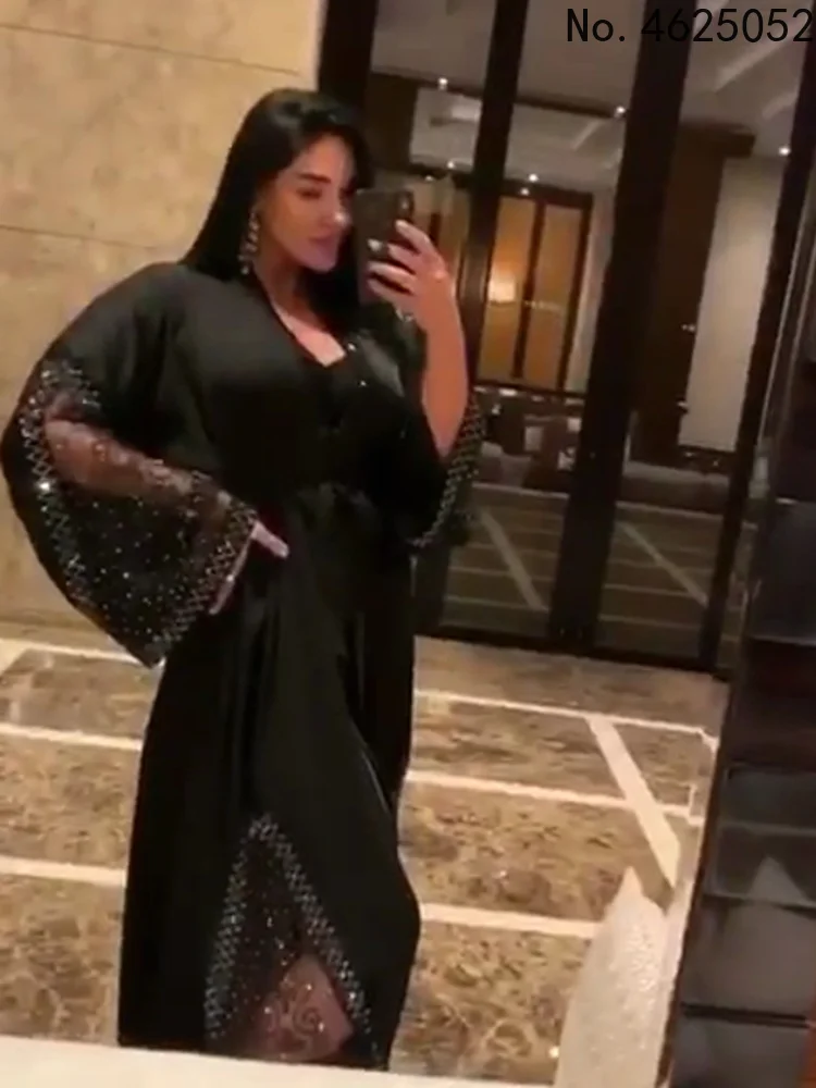 

2022 Eid Mubarak Abaya Dubai Turkey Muslim Hijab Dress Women Crystal Luxury Kimono Cardigan Plus Size Djellaba Femme Marocain