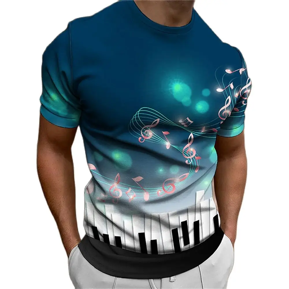 

Summer Men'S 3d Printing Shi T-Shirt Music Symbol Graphic Fashion Casual O-Collar Everyday Clothing Street Loose Plus Size Top