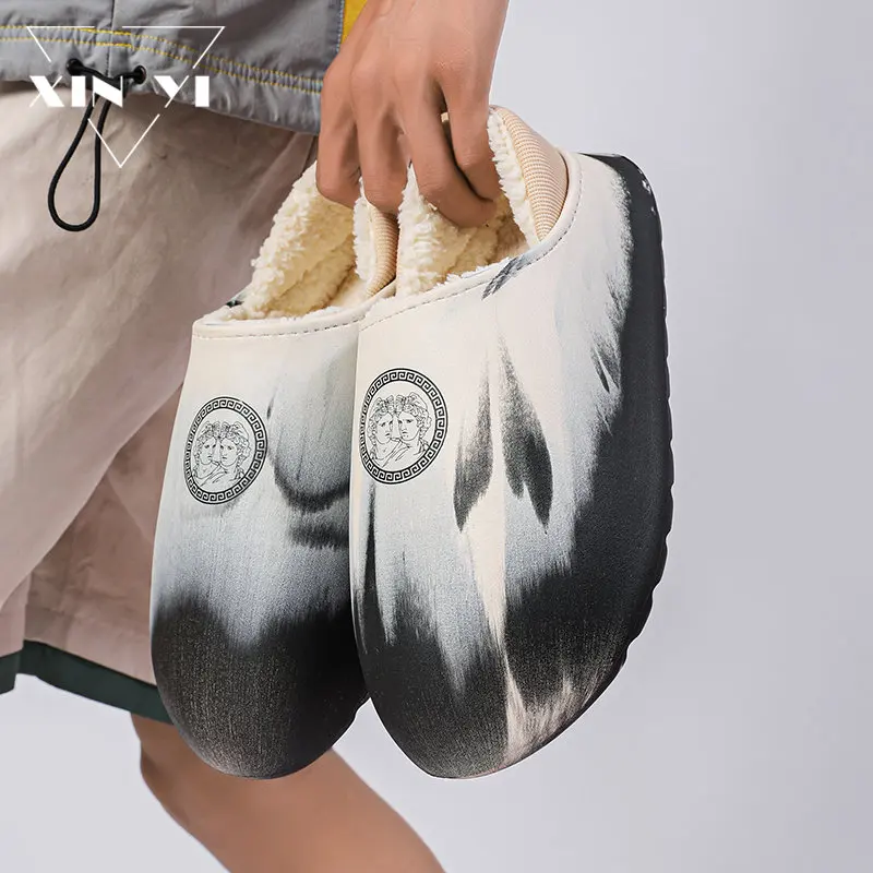 

Мужские Водонепроницаемые хлопковые тапочки, теплые мягкие плюшевые тапки, тапочки для дома, цветная обувь для пар, размер 47, зима