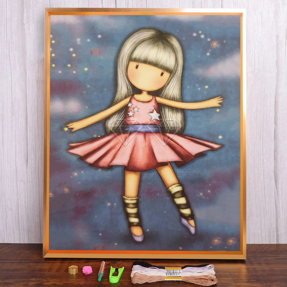 

Cartoon Girl Princess Pre-Printed 11CT Cross Stitch Embroidery Patterns DMC Threads Painting Needlework Handmade Promotions