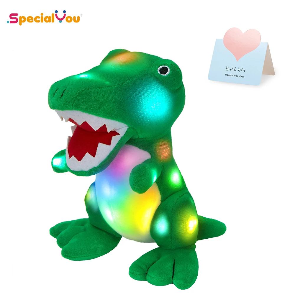 

SpecialYou 9in LED Green Dinosaur Light Up Stuffed Animal with Night Lights Glow in The Dark Gift for Kids Boys Girls