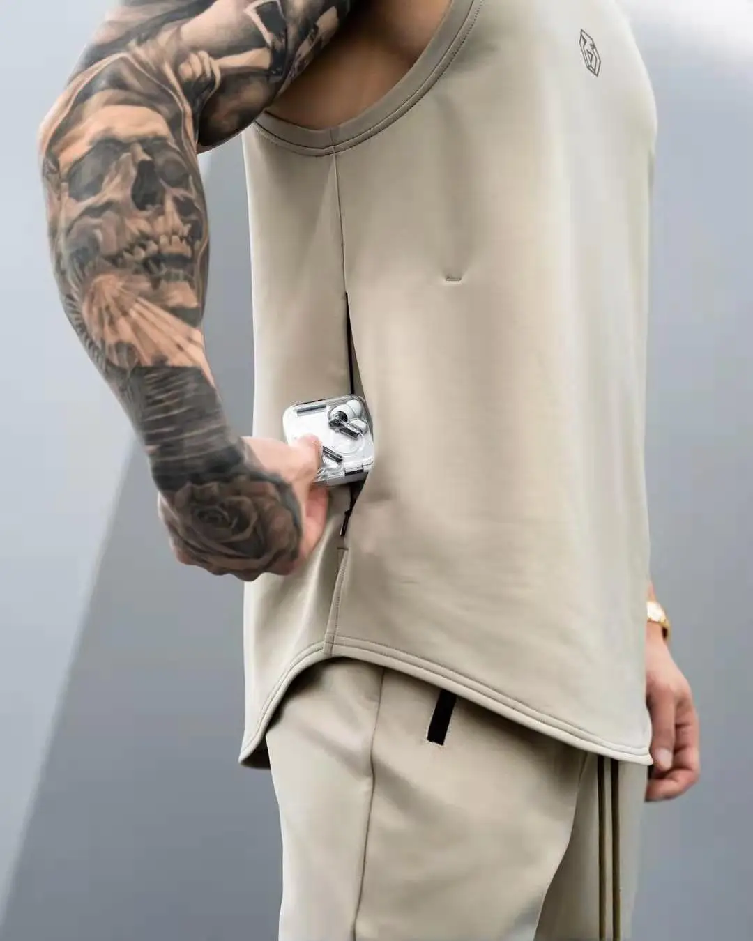 

Summer fitness vest men's trend loose waistcoat sleeveless zipper design cotton running iron training clothes thin M-3XL