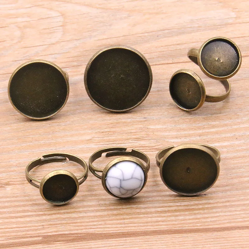 

10Pcs/lot 6 Style Fashion Simple 10-20mm Adjustable Ring Bases Round Cabochon Blank DIY Rings Women Jewelry For Party Gift
