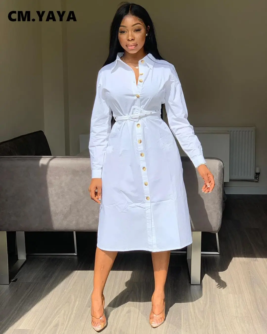 Женское облегающее платье-рубашка с длинным рукавом Осень-зима | Женская одежда