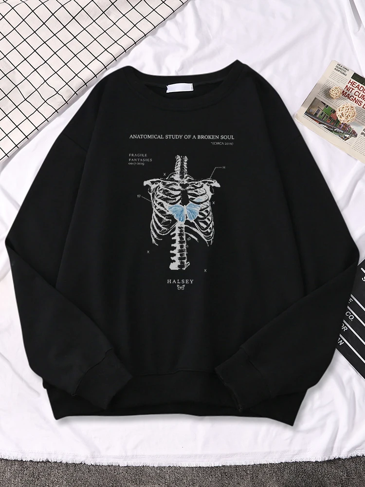 

Black Aesthetic Wallpaper Anatomical Study Of A Broken Soul Print Womens Sweatshirt Comfortable Street O-Neck Tops Woman Hoodies