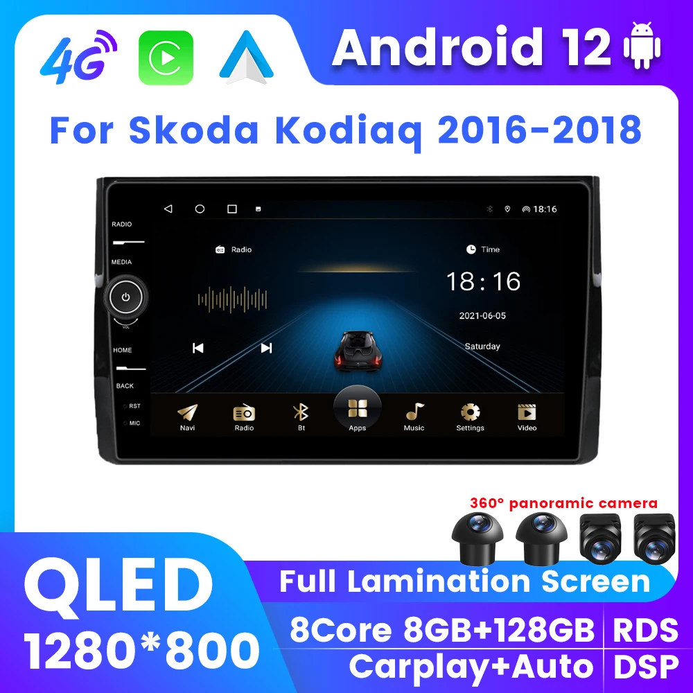 

Автомобильный радиоприемник QLED 8G + 128G Android 12, мультимедийный плеер для Skoda Kodiaq 2016 2017 2018, GPS-навигация, беспроводной Carplay DSP BT 2Din