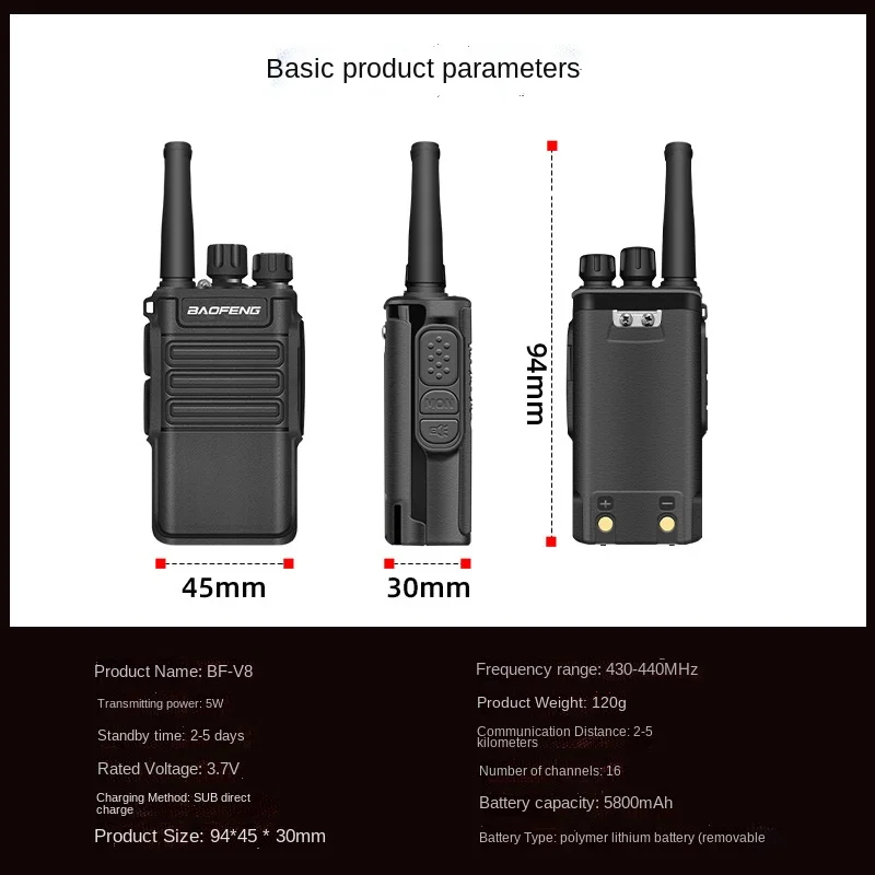 Bao Baofeng Walkie-talkie BF-V8 High-power Communication Equipment Civil Radio Handset