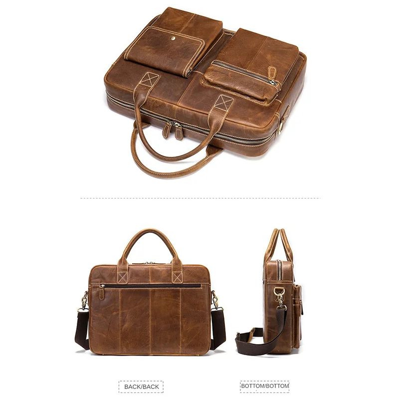 Business Computer Briefcases for Laptop 14'' Men's Bag Genuine Leather Document Bags A4 Men Briefcase Leather Bags