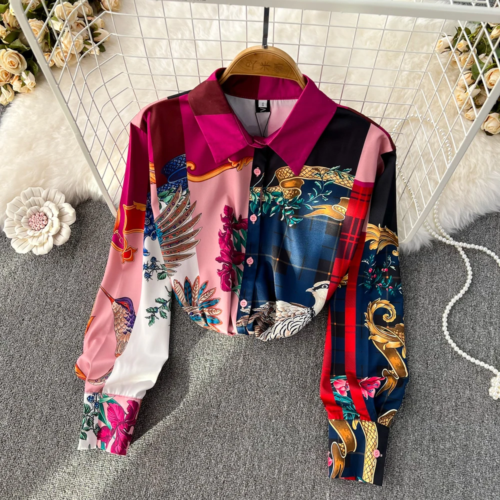 

Винтажная Свободная куртка с принтом в стиле пэчворк, Корейская версия