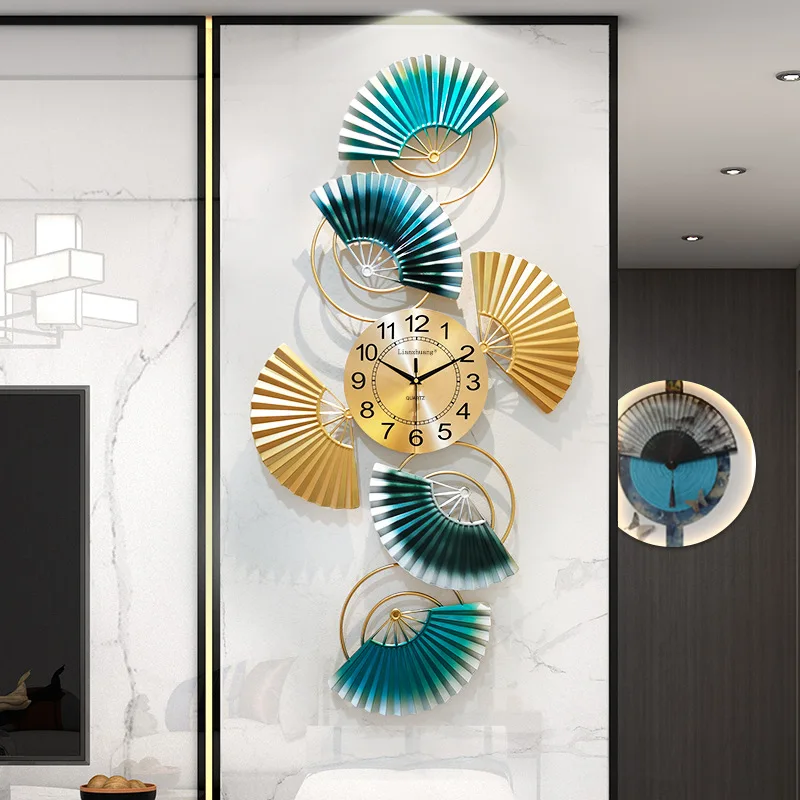 

New Chinese Fan-shaped Living Room Decorative Wall Clock Home Decor Large Modern Design Clocks Garden