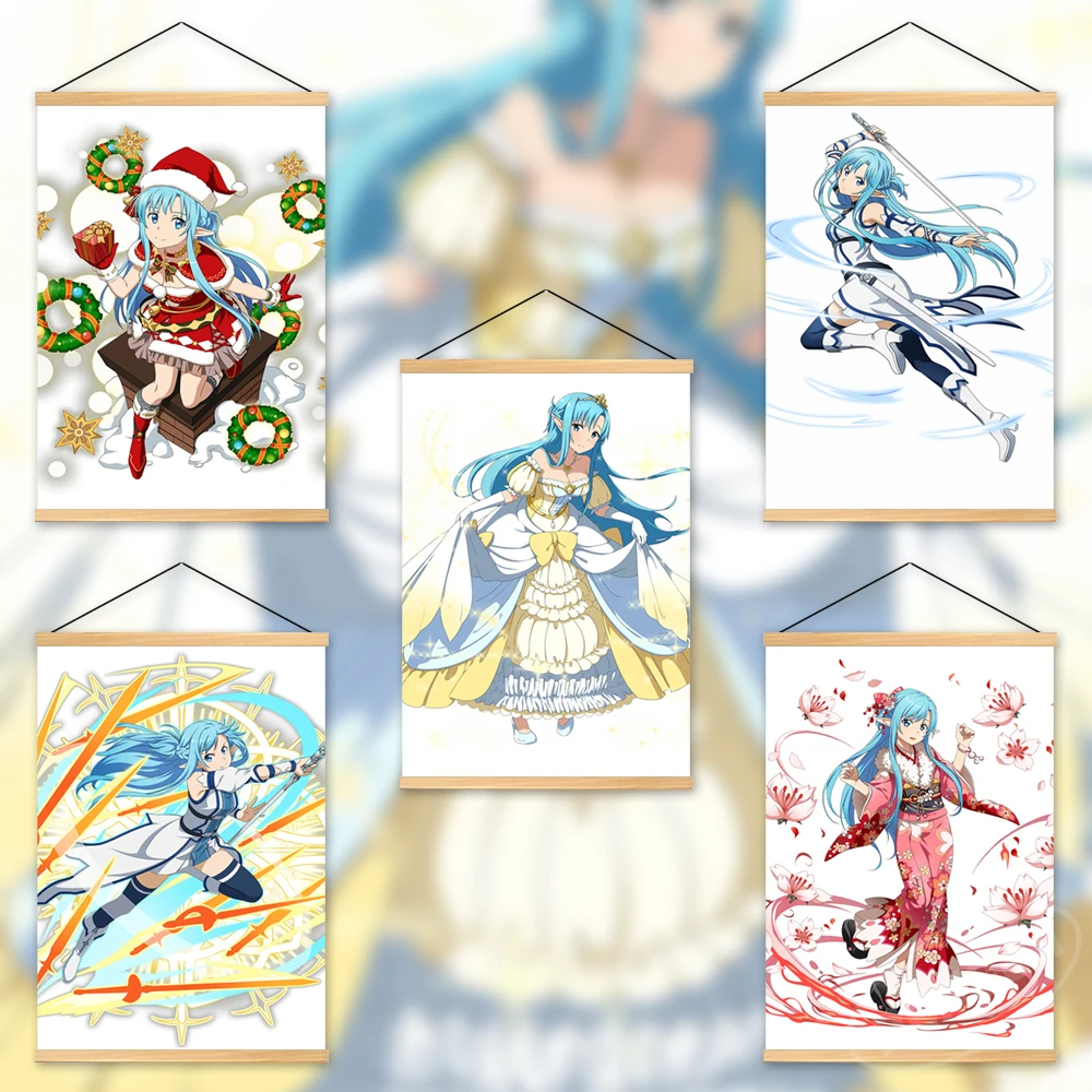 

Canvas Yuuki Asuna Prints Decor Home Poster Sword Art Online Wooden Hanging Figure Painting Modular Anime Pictures Wall Artwork