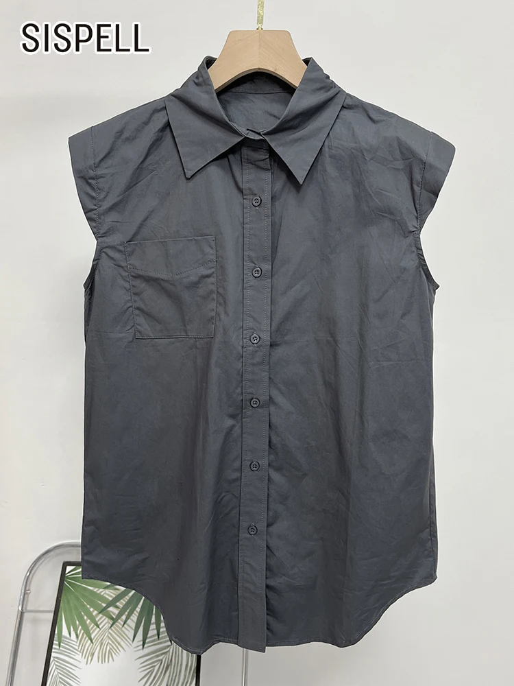 SISPELL Лоскутные однобортные рубашки для женщин с лацканами без рукавов