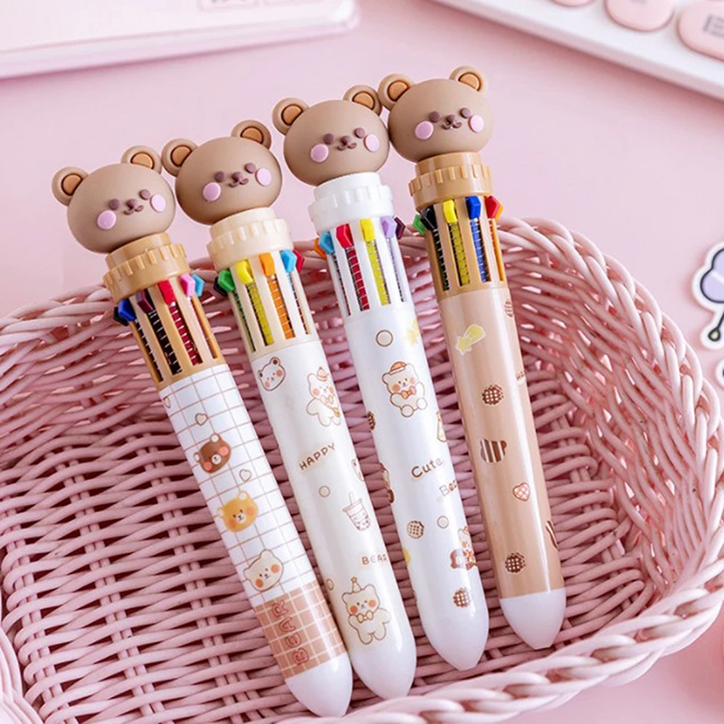 

Cute Bear Ten Color Pen Cartoon Press 10 Color Ballpoint Pen Student Stationery Multi-color HandBook Graffiti Pen Oil Pen
