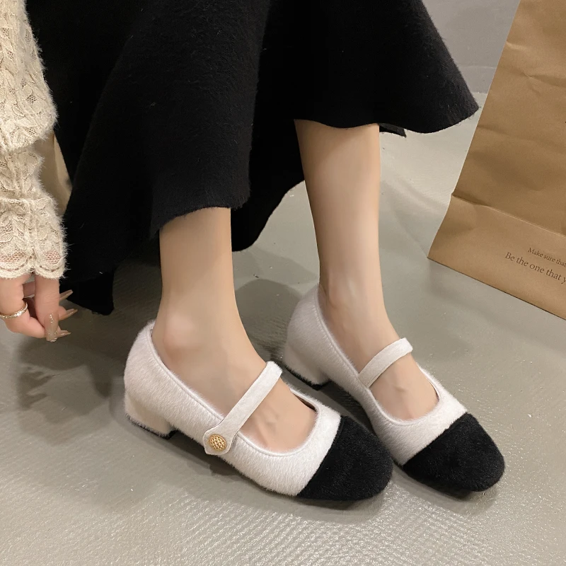2024 новый стиль женские хлопковые туфли на флисовой подкладке корейская версия