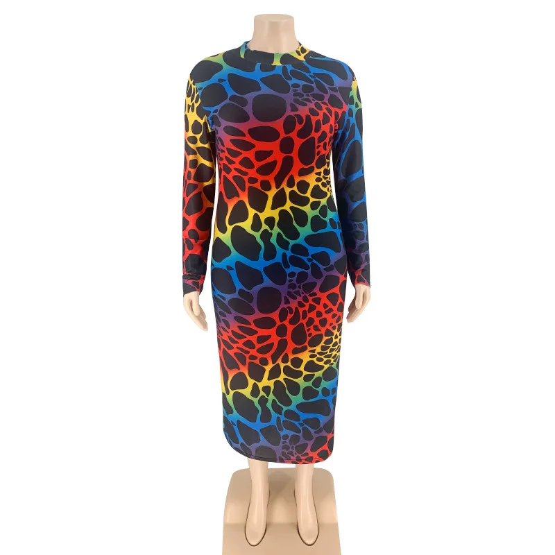 Plus Size Women's Dress New Print Skinny Wrap Hip Mid Long Sexy Nightclub Party Dress Long Sleeve Dresses for Women Sexy & Club