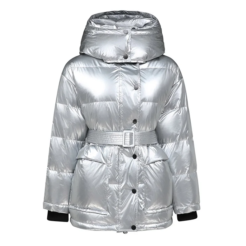 High-End Down Jacket Women Winter 2022 New Long Hat Waist Bright Face 90 White Duck Puffer Thickened Warm Fashion Coats Female