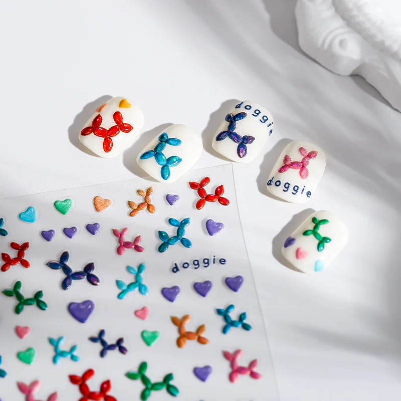 Акриловые гравированные красочные наклейки для ногтей в форме сердца и собаки DIY