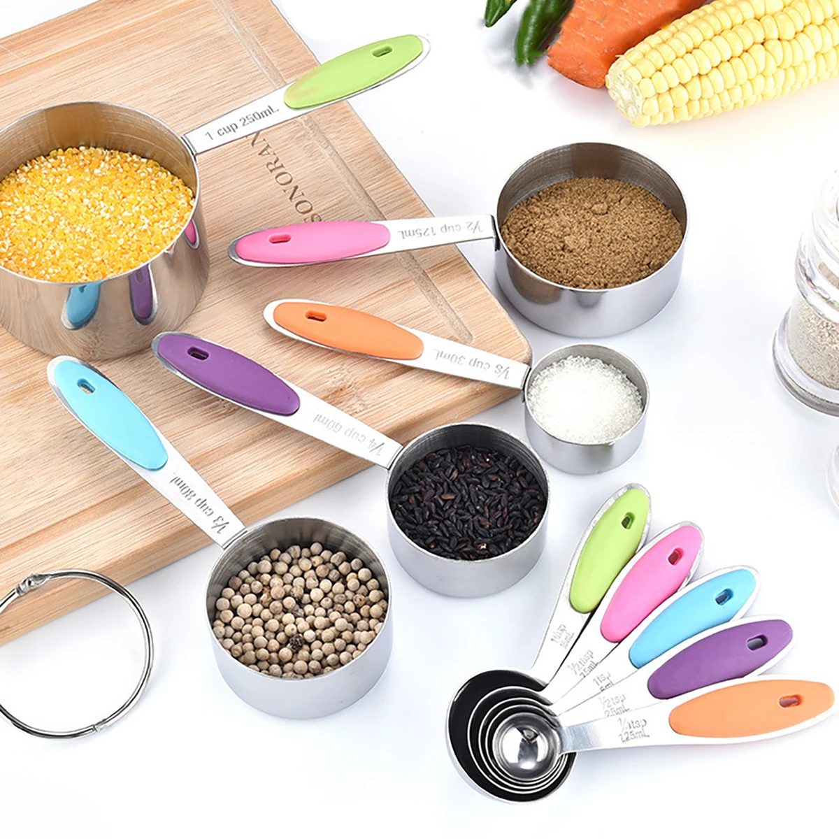 Набор красочных мерных ложек кухонный прибор из нержавеющей стали с силиконовой