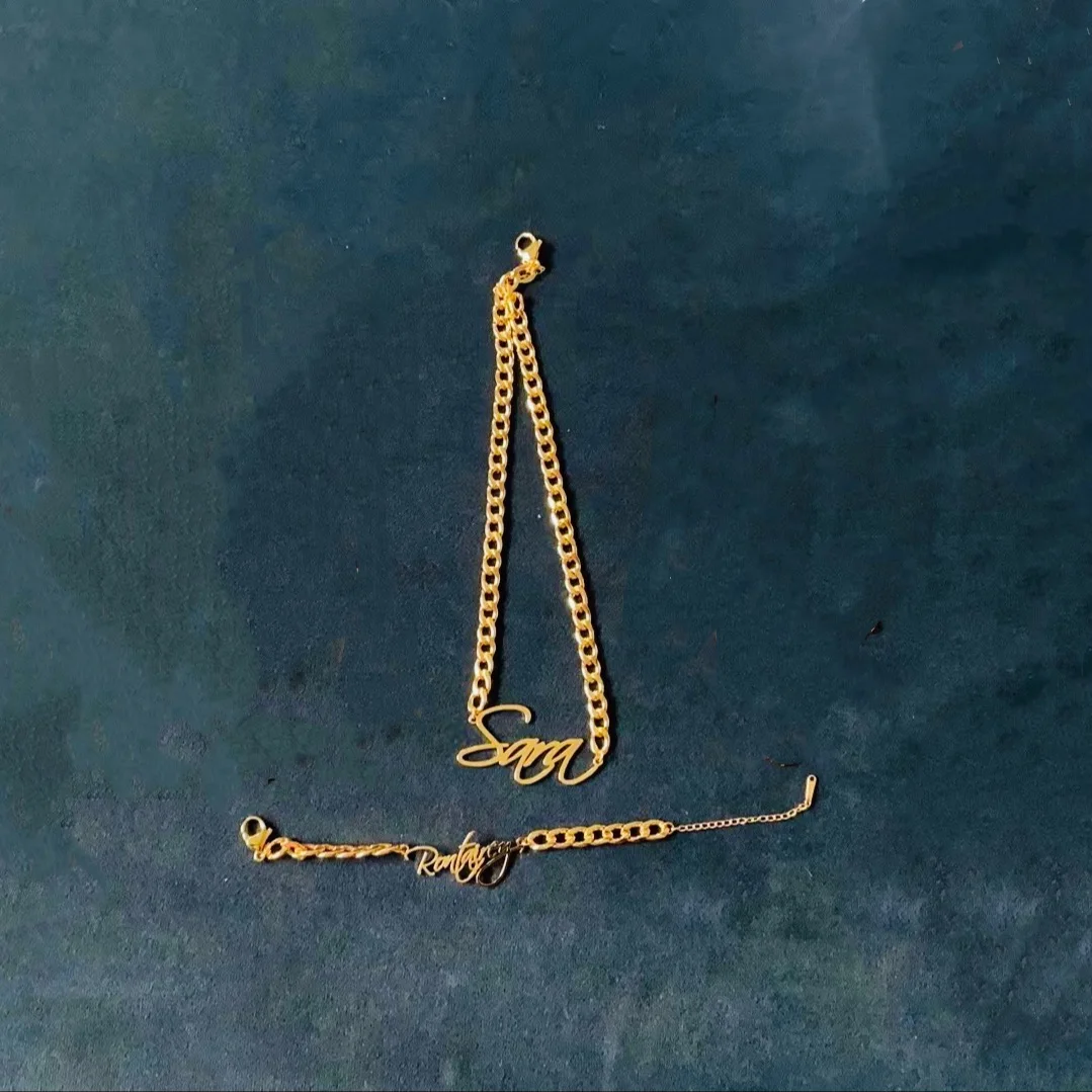 Customized Name Earrings Cuban Custom Letter Pendant Personalized Necklace Chain Twist Hoop Earring Nameplate Bracelet Set Gifts