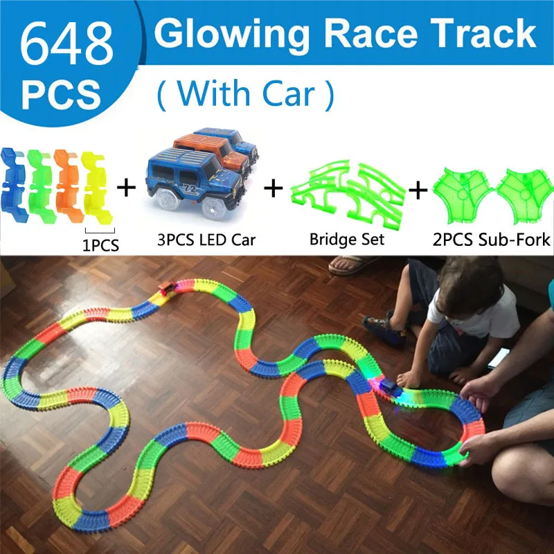Railway Magical Glowing Flexible Track Car Toys Children Racing Bend Rail Led Electronic Flash Light DIY Toy Kids Gift | Игрушки и хобби