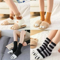 kawaii cartoon white socks for women cute 3d dog paw pattern female fleece warm fuzzy socks home floor sleeping women s c1j0