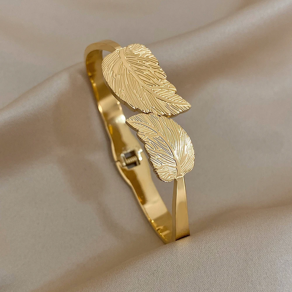 Женский Браслет-манжета из нержавеющей стали с золотым покрытием