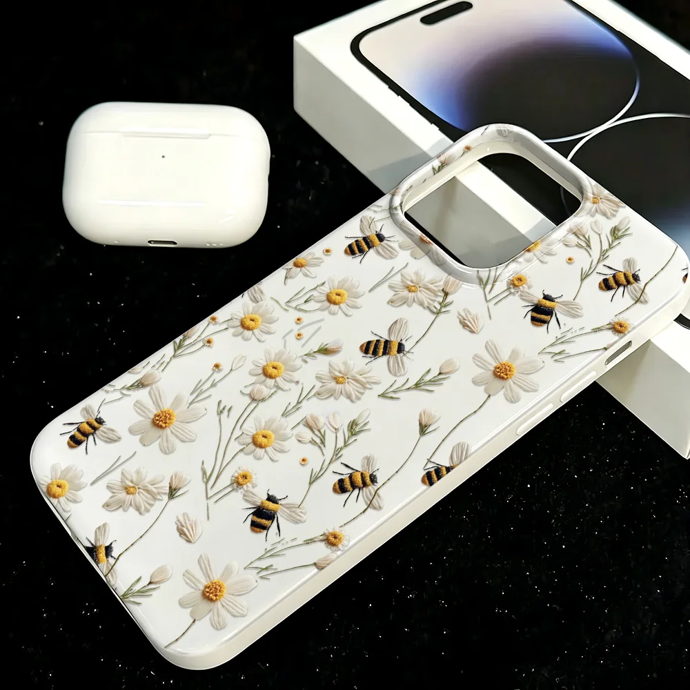 Чехол с ромашками и пчелами для iPhone 17, 16, 15, 14, 13, 12, 11 Pro Max, ударопрочный мягкий чехол для телефона 13 Pro Max, 15, 16, 17 Air (art.: 3920da25bda8f) - 3920da25bda8f