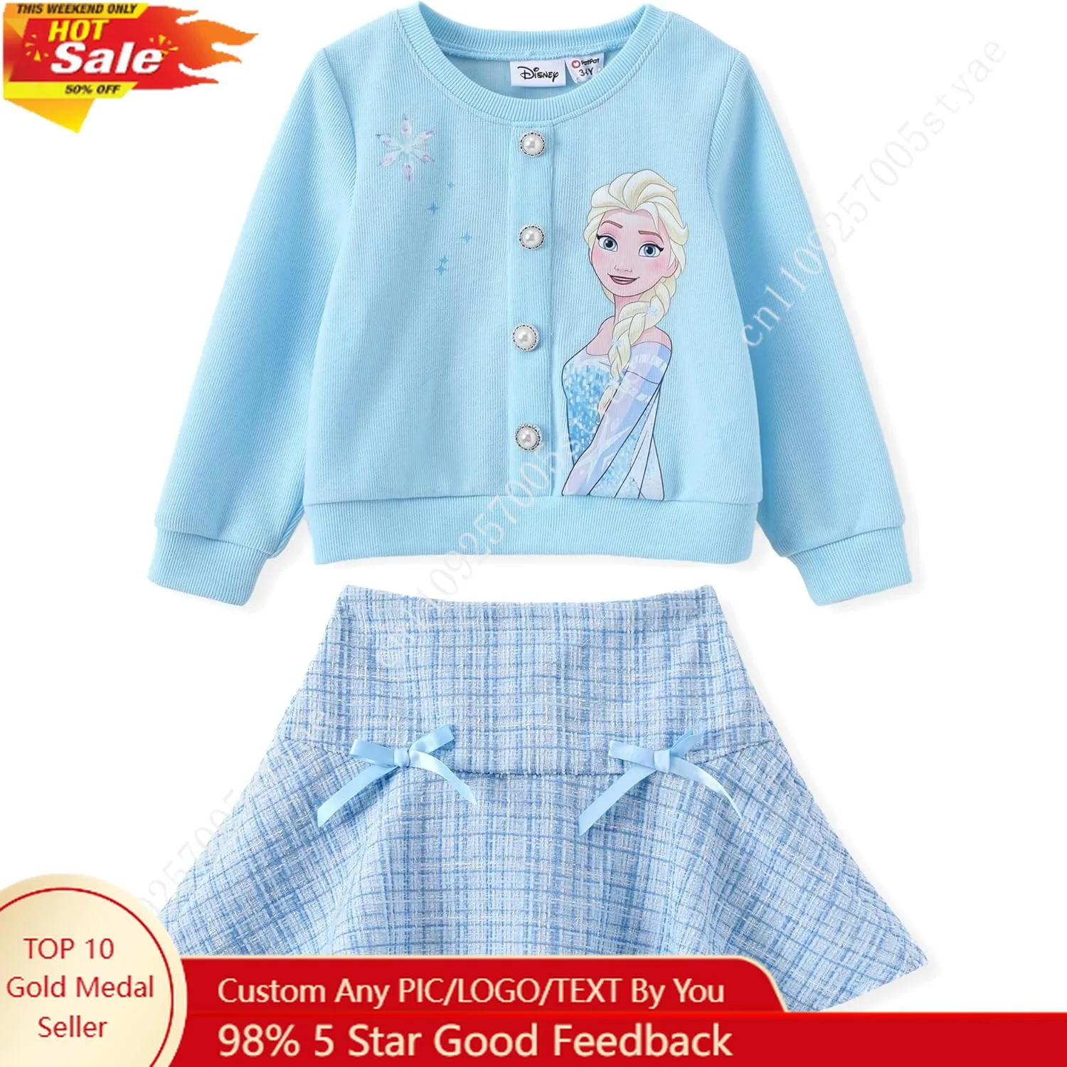 Фото Комплект из 2 предметов для девочек Disney Frozen: повседневное платье, юбка принцессы, твидовая юбка, топ, свитер-юбка для вечеринок и дней рождения, детский наряд для бала №1