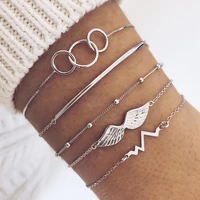 brand new set boho silver color round bracelet geometric figure set multilayer bracelet fashion jewelry for women gifts