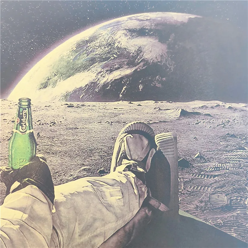 Винтажный постер земля астронавты питьевой расслабляющий лунный посадочный