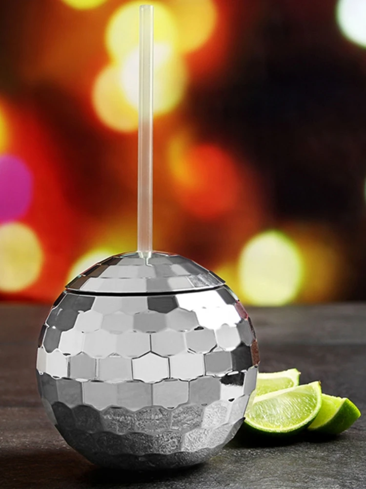 

600ML Disco Ball Cups Flash Cocktail Cup Nightclub Bar Party Flashlight Straw Wine Glass Drinking Syrup Bottle Juice Drinkware