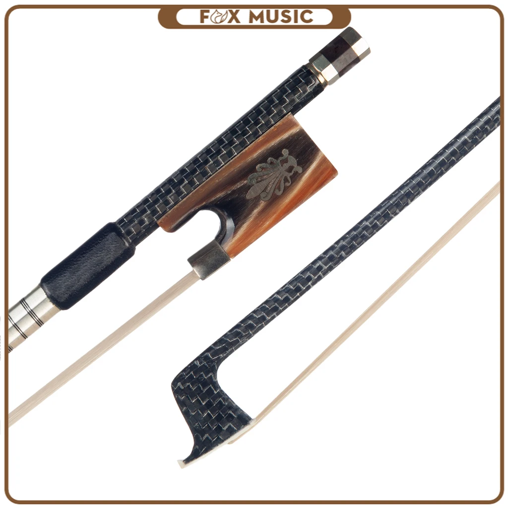 Enlarge Master 4/4 Fiddle/ Violin Bow Carbon Fiber Bow Silver Silk Braided Carbon Fiber Bow W/ Ox Horn Frog Fast Response