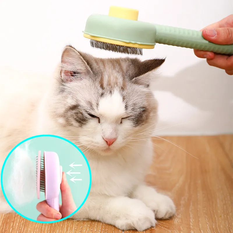 

Cat Brush Self-cleaning Cat Brush Hangable Pet Hair Remover Massage Cat Comb One Button Pet Grooming Brushes Dog Pet Supplies