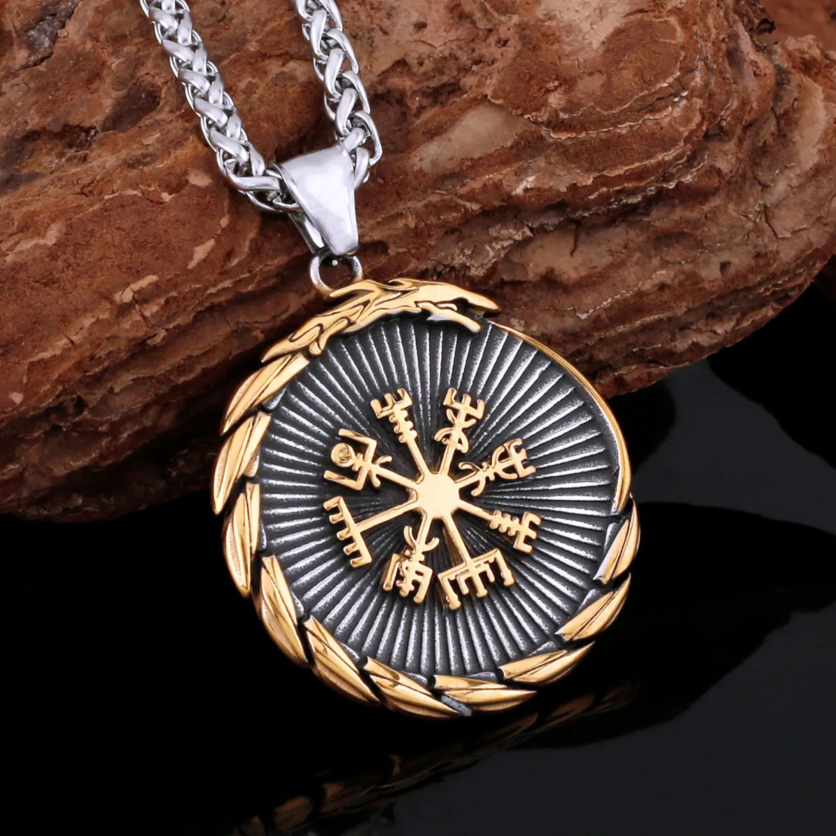

Мужское ожерелье из нержавеющей стали в скандинавском стиле викингов с узором автофаги винтажный Модный компас Амулет Дракон кулон ювелирные изделия в стиле панк