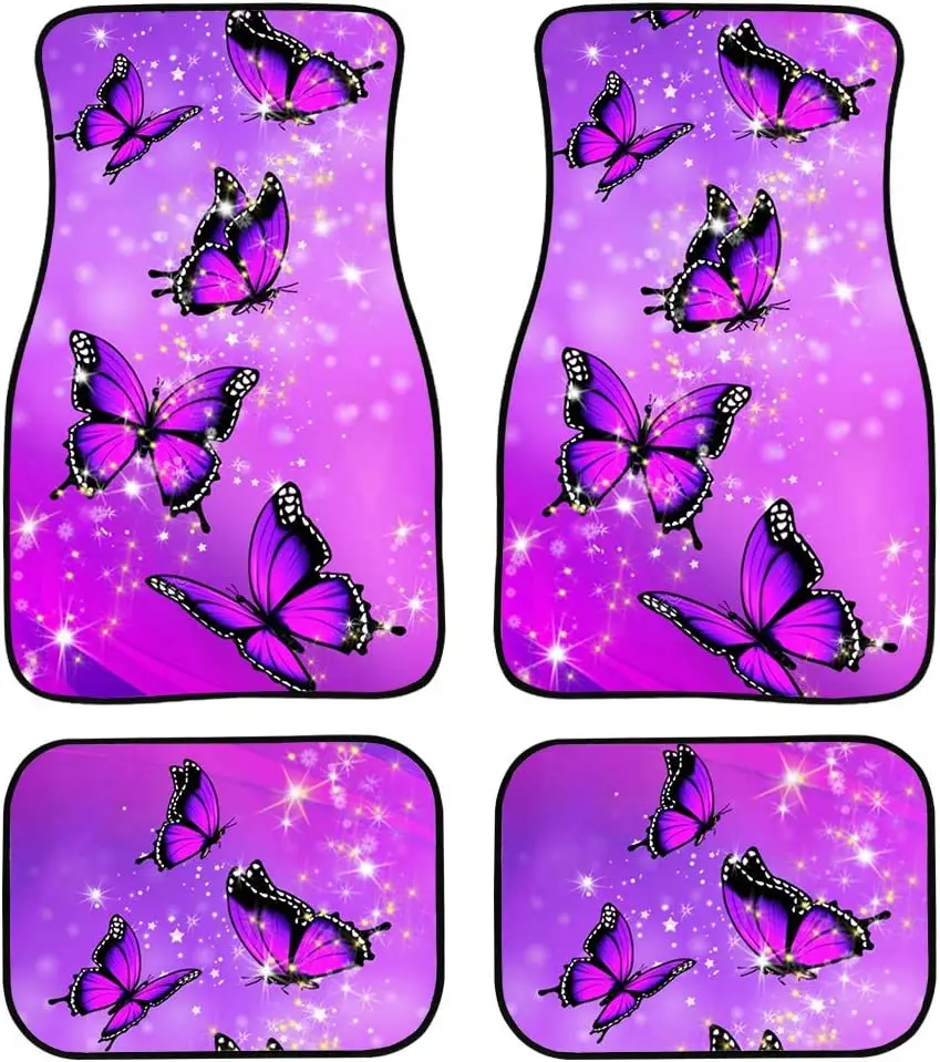 

Set of 4 Custom Car Floor Mats - Purple Butterflies - Universal Fit - Fits for SUV, Van