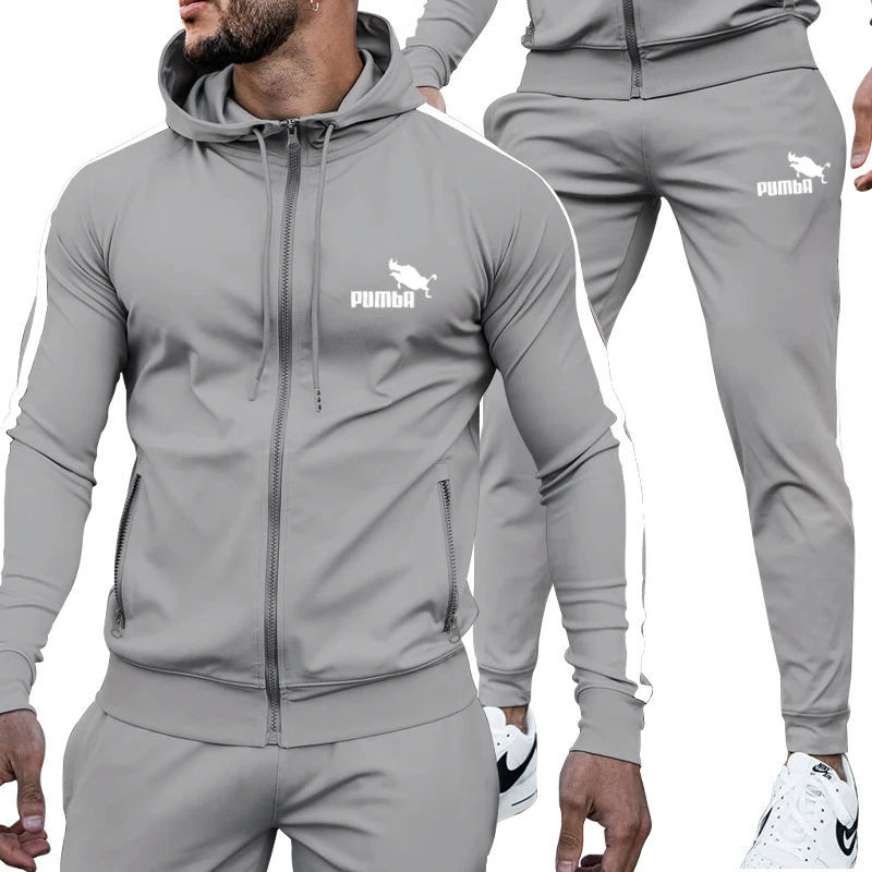 Autumn and winter men's casual fitness hair clothes men's color matching trendy hoodie sports pants suit