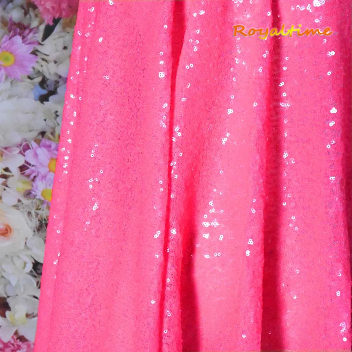Royaltime-tela de lentejuelas de color rosa neón brillante, tejido de encaje africano de malla bordada bidireccional para costura de vestidos, por yarda